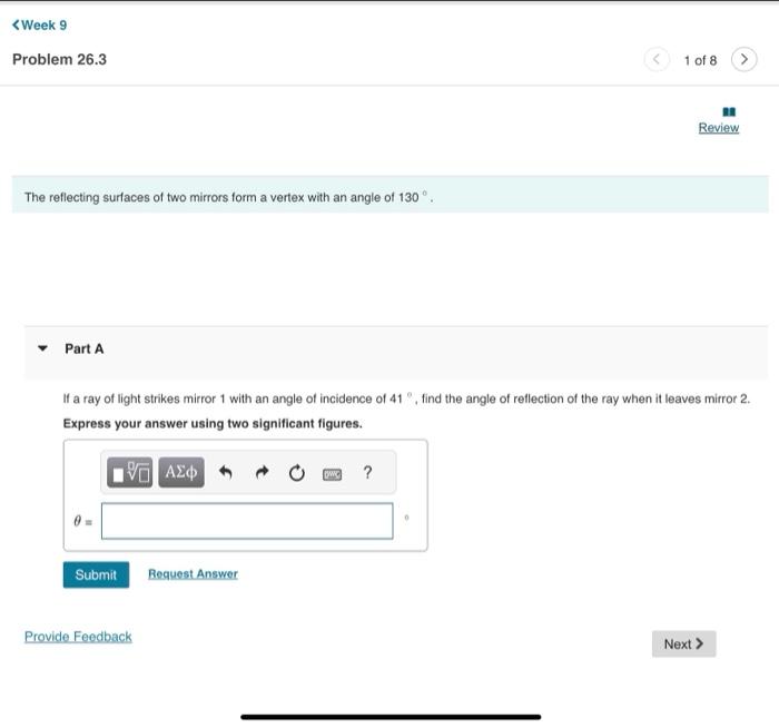 Solved Problem 26.3 1 of 8 The reflecting surfaces of two | Chegg.com