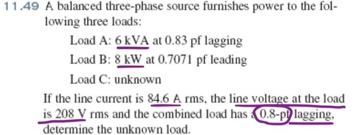 Solved 1.49 A balanced three-phase source furnishes power to | Chegg.com