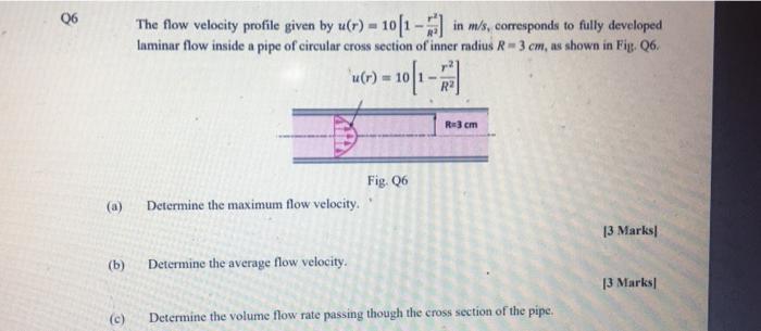 Solved 06 The flow velocity profile given by u(r) = 10[1-) | Chegg.com