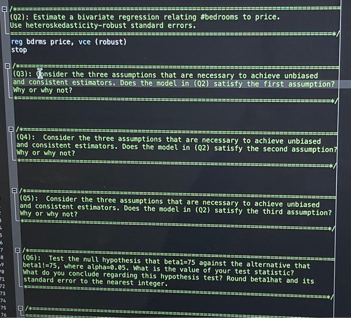 Solved ∗1 reg bdrms price, vce (robust) Linear regression