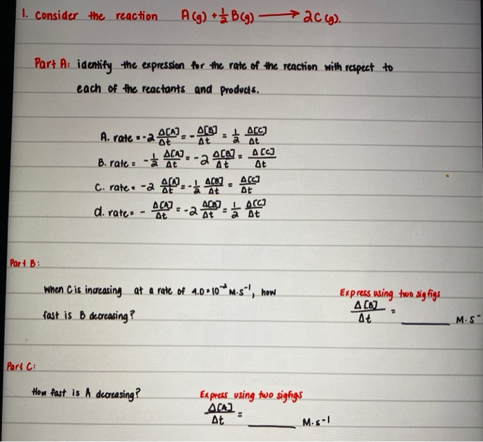 Solved I. Consider the reaction A(g) + B(g) → ac(g). Part A: | Chegg.com