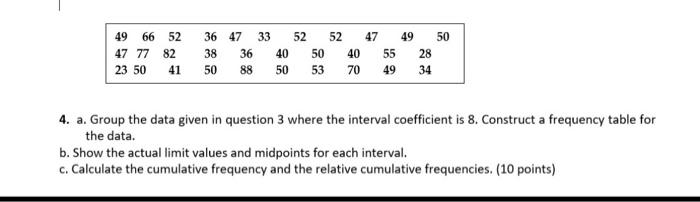 Solved 4. a. Group the data given in question 3 where the | Chegg.com