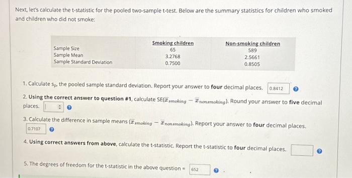 Solved Next, let's calculate the t-statistic for the pooled | Chegg.com