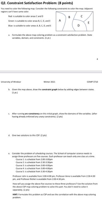 Solved Q2. Constraint Satisfaction Problem: (8 points) You | Chegg.com