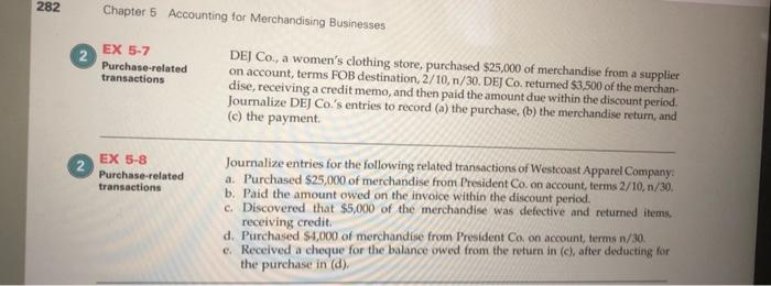 Solved 282 Chapter 5 Accounting for Merchandising Businesses | Chegg.com