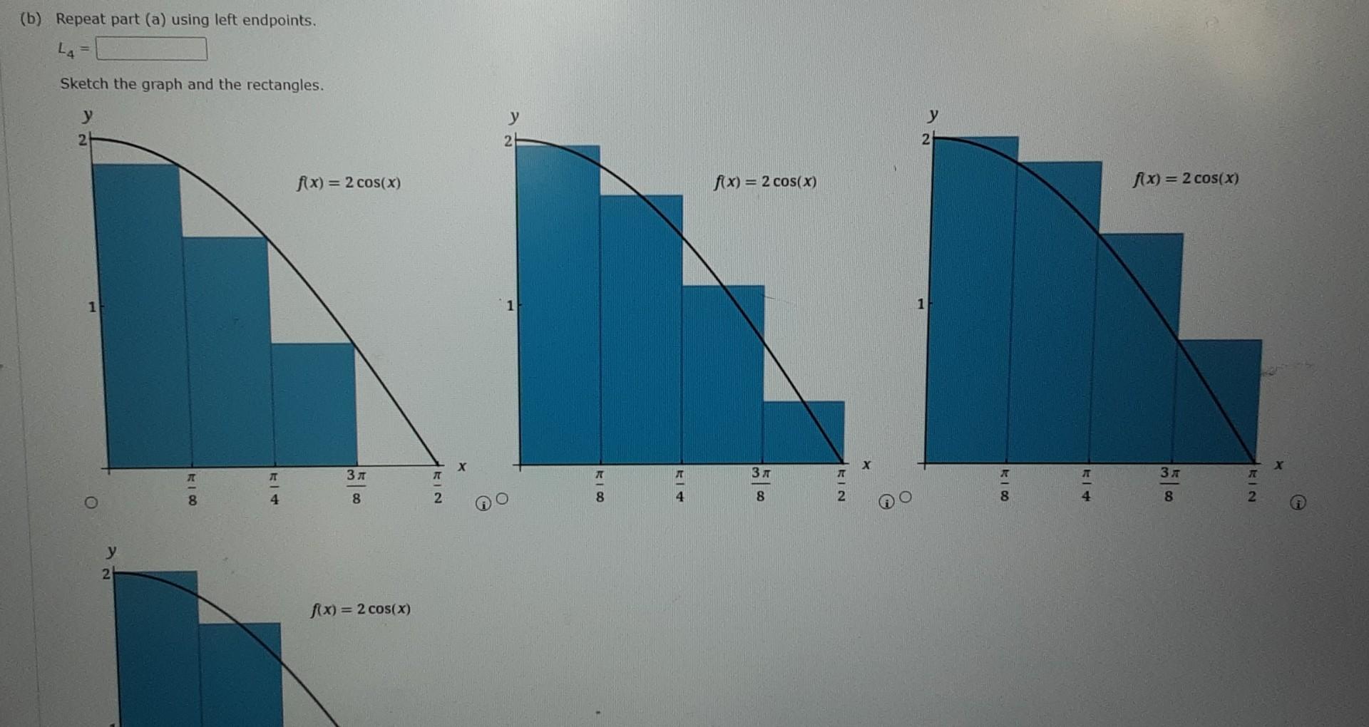 Solved a) Estimate the area under the graph of f(x)=2cos(x) | Chegg.com