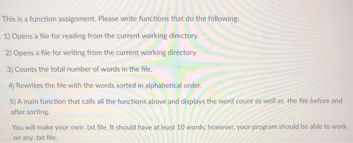 Solved This is a function assignment. Please write functions | Chegg.com