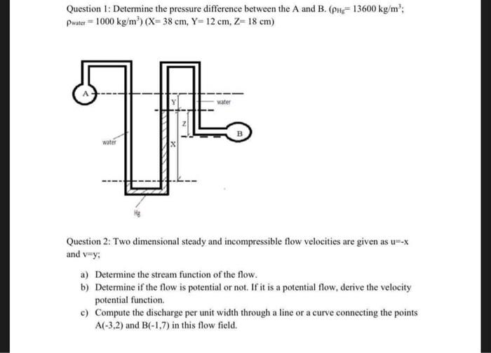 Solved Question 1: Determine the pressure difference between | Chegg.com