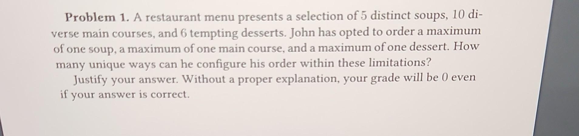 Solved Problem 1 A Restaurant Menu Presents A Selection Of Chegg Solved Problem 1 A Restaurant Menu Presents A Selection Of Chegg