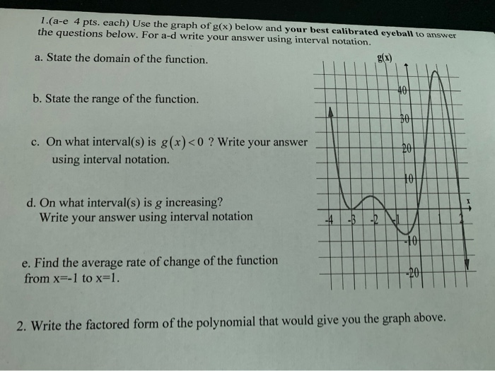 Solved 1 A E 4 Pts Each Use The Graph Of G X Below An Chegg Com