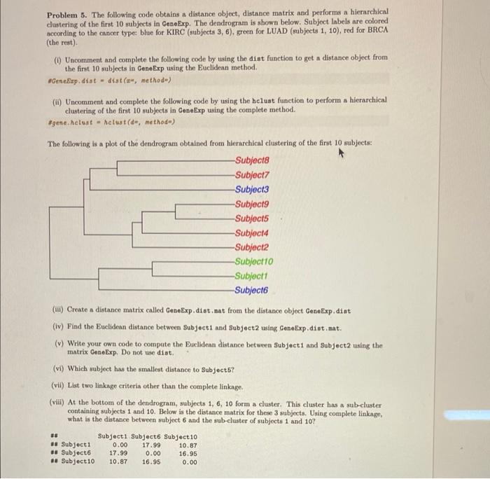 Solved Problem 5. The following code obtains a distance | Chegg.com
