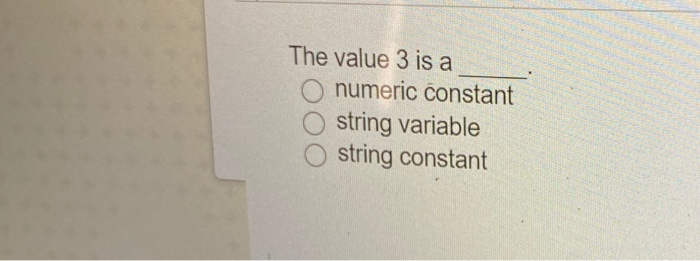 Solved The value 3 is a numeric constant string variable | Chegg.com