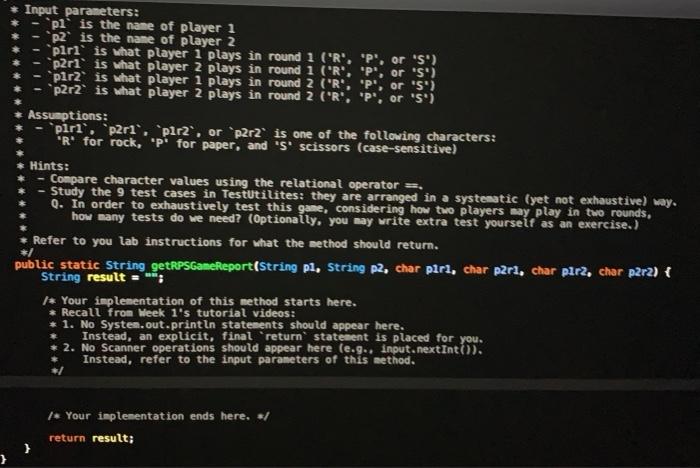 2.2.1 Method to Implement: getRPSGameReport Problem. | Chegg.com