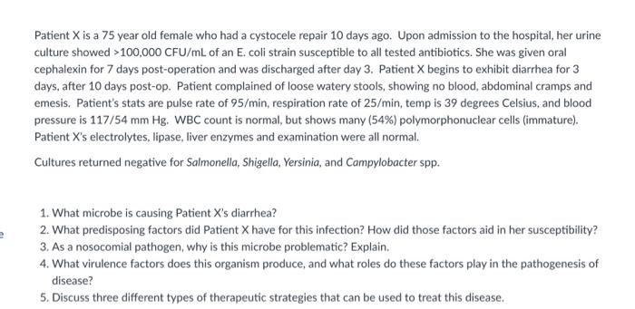 Solved Patient X is a 75 year old female who had a cystocele | Chegg.com