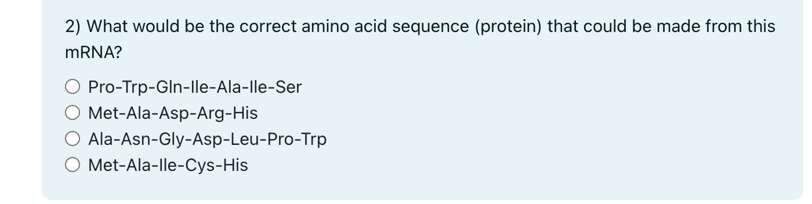 Solved What would be the correct amino acid sequence | Chegg.com