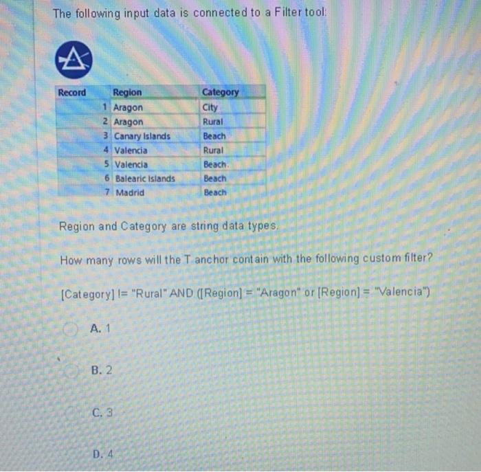 Solved The following input data is connected to a Filter | Chegg.com