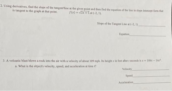 how to find slope of a tangent line using derivatives
