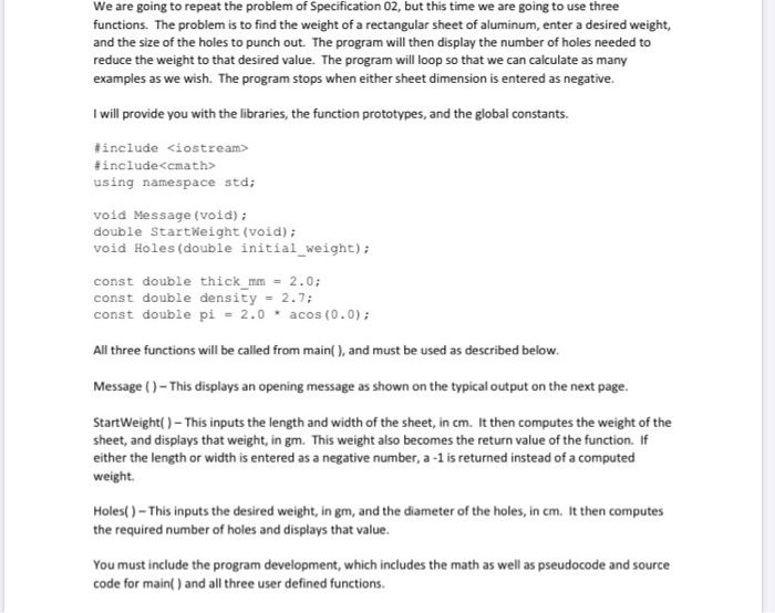 Solved We are going to repeat the problem of Specification | Chegg.com