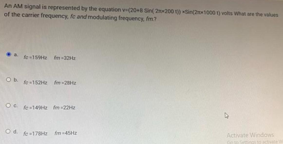 Solved An AM signal is represented by the equation | Chegg.com