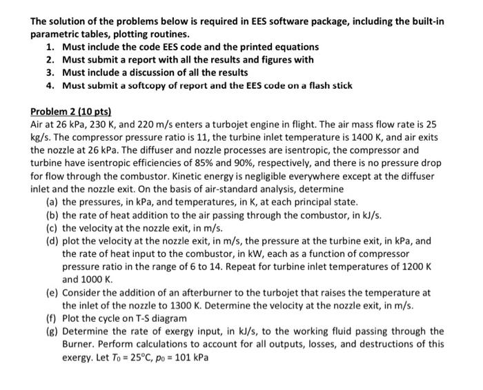 Solved The solution of the problems below is required in EES
