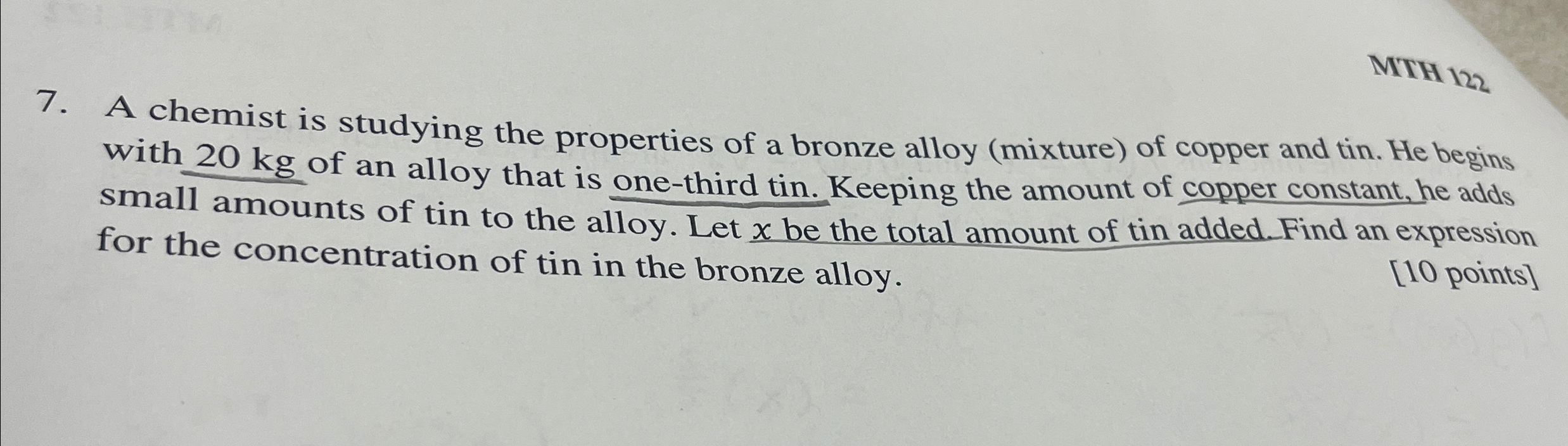 Solved A chemist is studying the properties of a bronze | Chegg.com