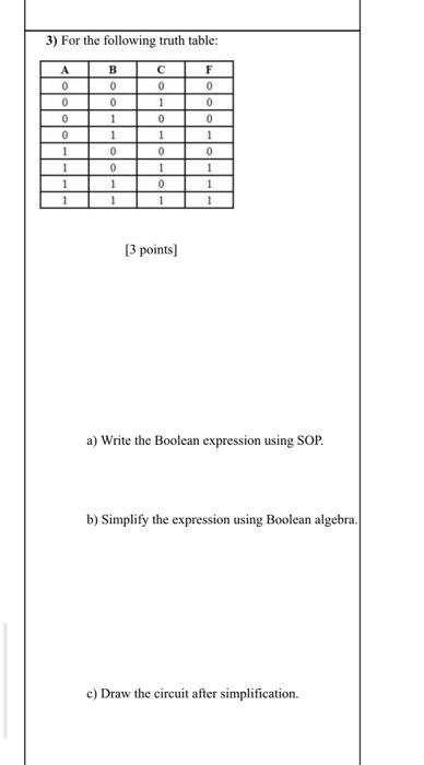 Solved 2) For the following Boolean expression: [ 3 points) | Chegg.com
