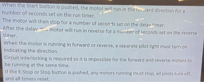 Solved When the Start button is pushed, the motor will run | Chegg.com