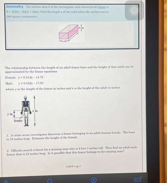 Solved Geometry The surface area S of the rectangular solid | Chegg.com