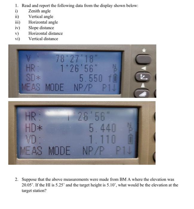 Solved 1. Read and report the following data from the | Chegg.com