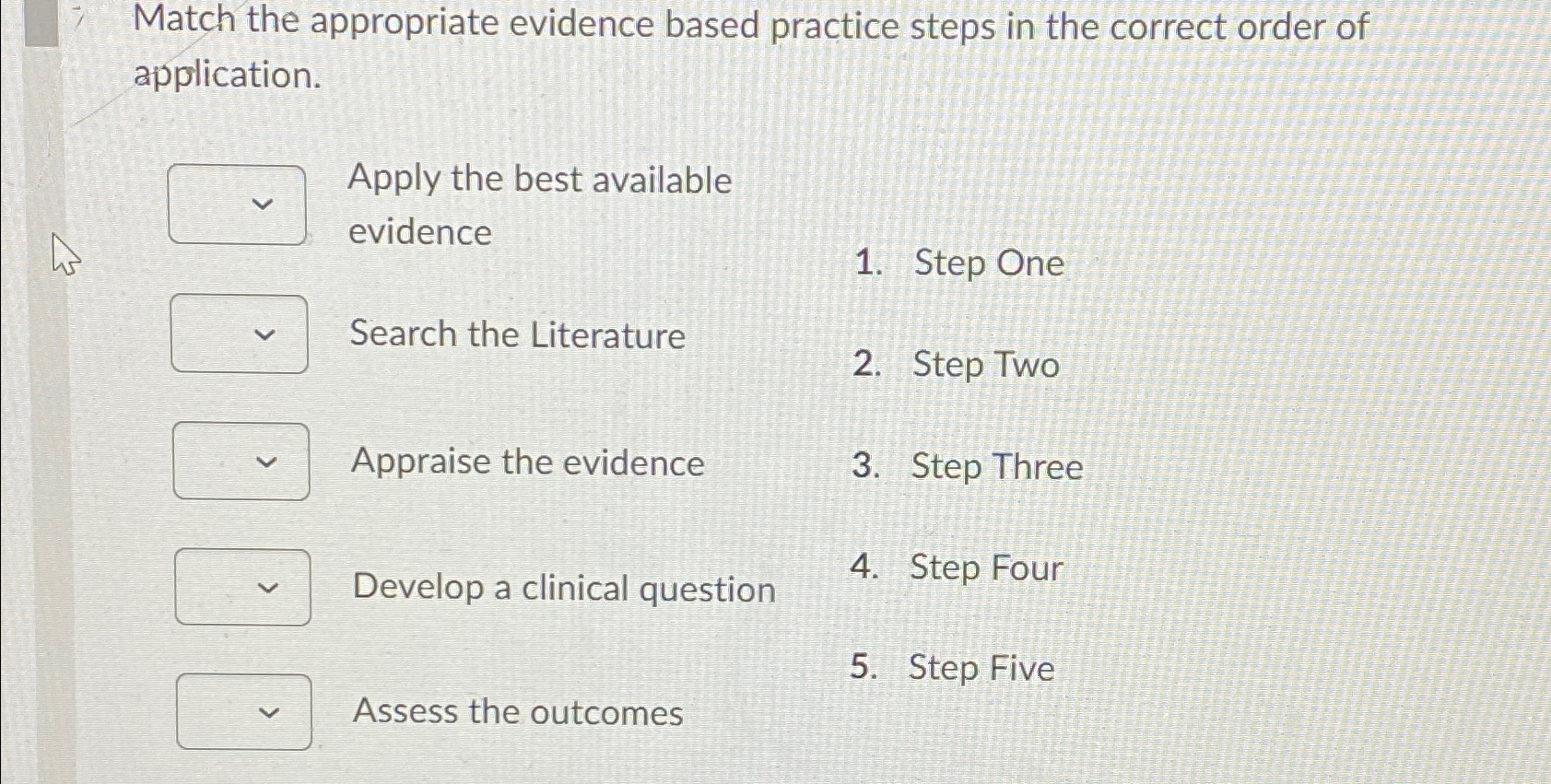 Solved Match the appropriate evidence based practice steps | Chegg.com