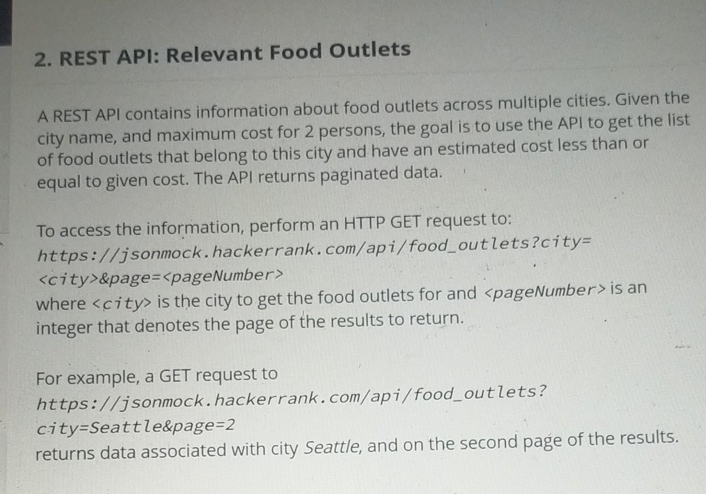 Solved A REST API contains information about food outlets