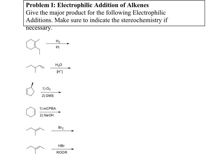 Solved Problem I: Electrophilic Addition Of Alkenes Give The | Chegg.com