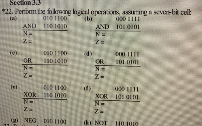 Solved Section 3.3 *22. Perform the following logical | Chegg.com