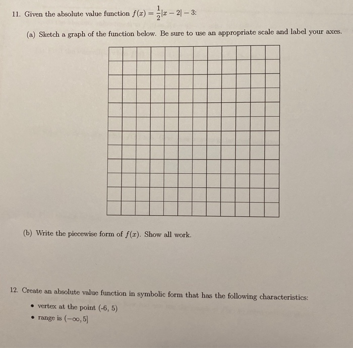 Solved 11. Given the absolute value function 21 – 3: (a) | Chegg.com
