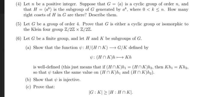 Solved (4) Let n be a positive integer. Suppose that G = (a) | Chegg.com