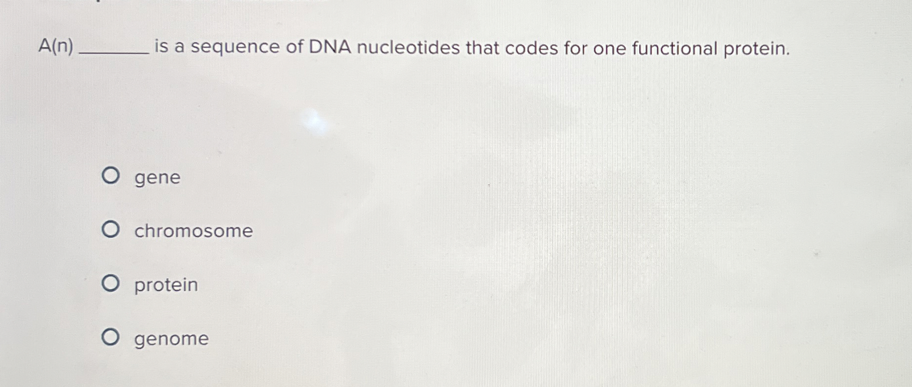 Solved A(n) ﻿is a sequence of DNA nucleotides that codes | Chegg.com