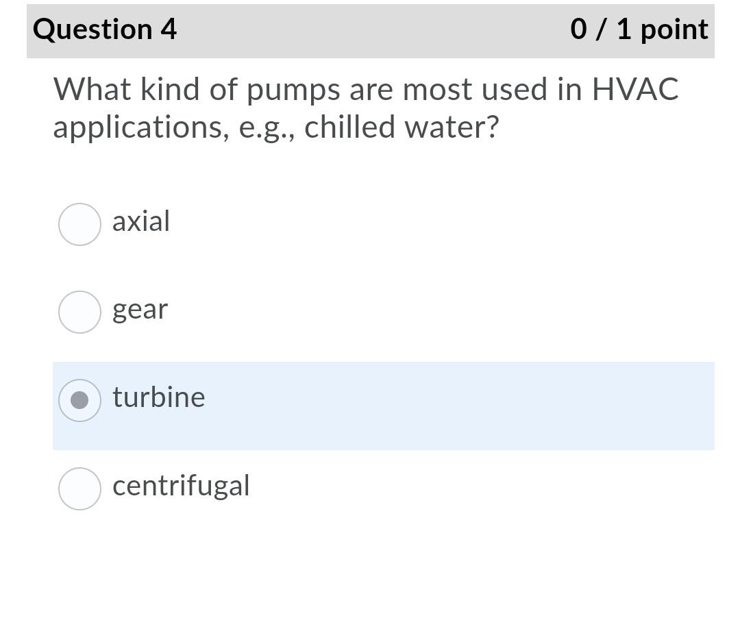 Solved Question 4 0 / 1 point What kind of pumps are most | Chegg.com