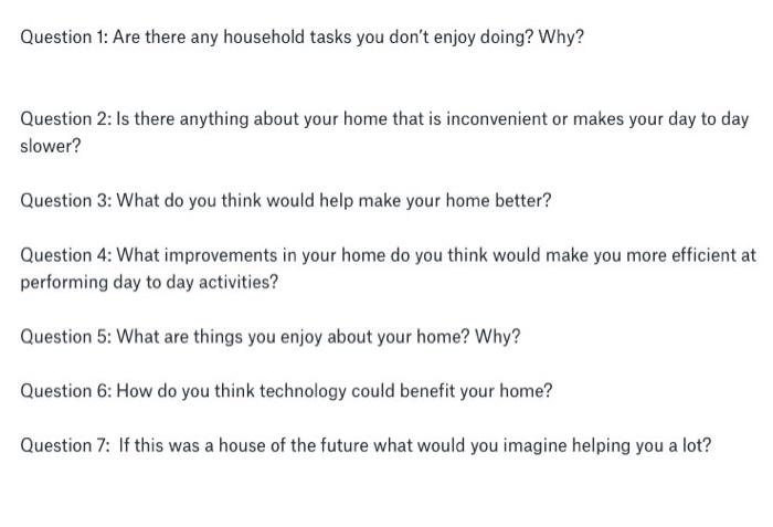 Solved Question 1: Are there any household tasks you don't | Chegg.com
