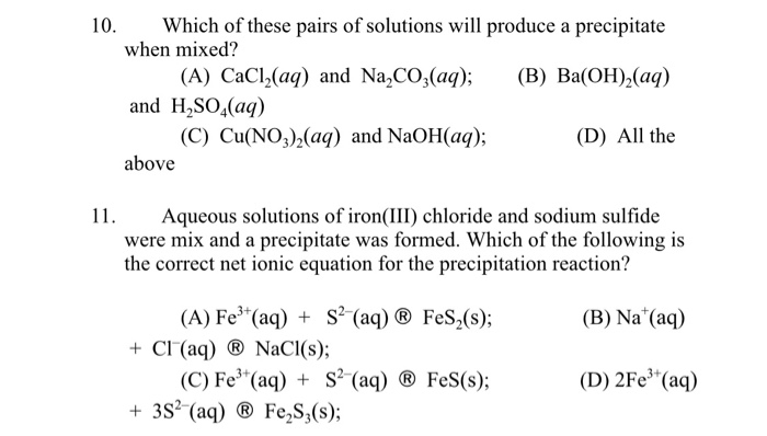 Solved 10 Which Of These Pairs Of Solutions Will Produce Chegg Com