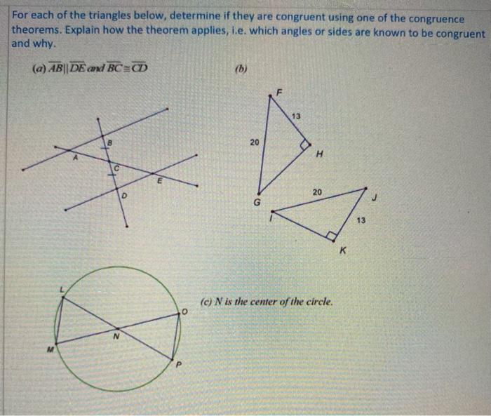 Solved For each of the triangles below determine if they are | Chegg.com