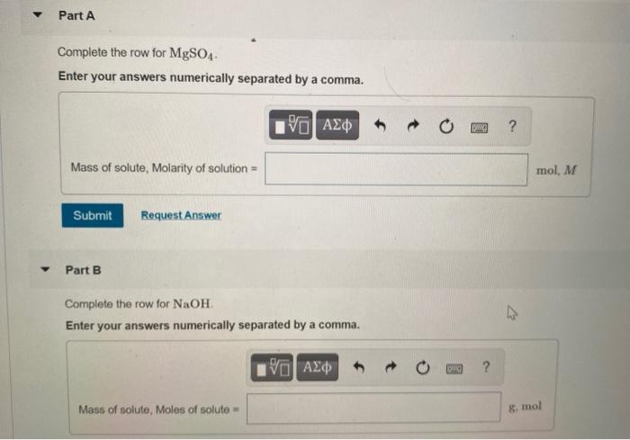 Solved Complete the table Solute Mass of solute Moles of Chegg