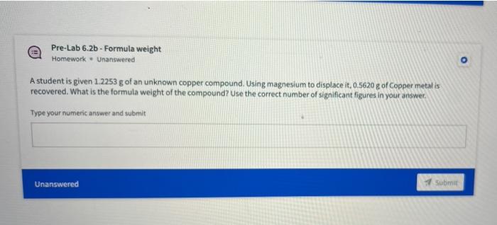 Solved Pre-Lab 6.1-%Cu Homework. Unanswered What is the | Chegg.com
