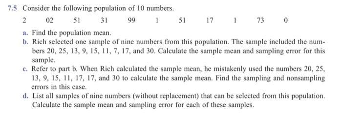 Solved 7.5 Consider the following population of 10 numbers. | Chegg.com