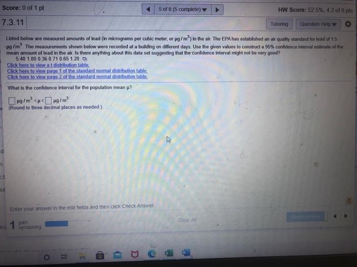 Solved Score: 0 of 1 pt 5 of 8 (5 complete) HW Score: 52.5%, | Chegg.com