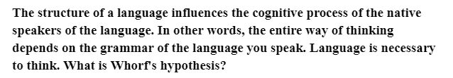 Solved The Structure Of A Language Influences The Cognitive | Chegg.com