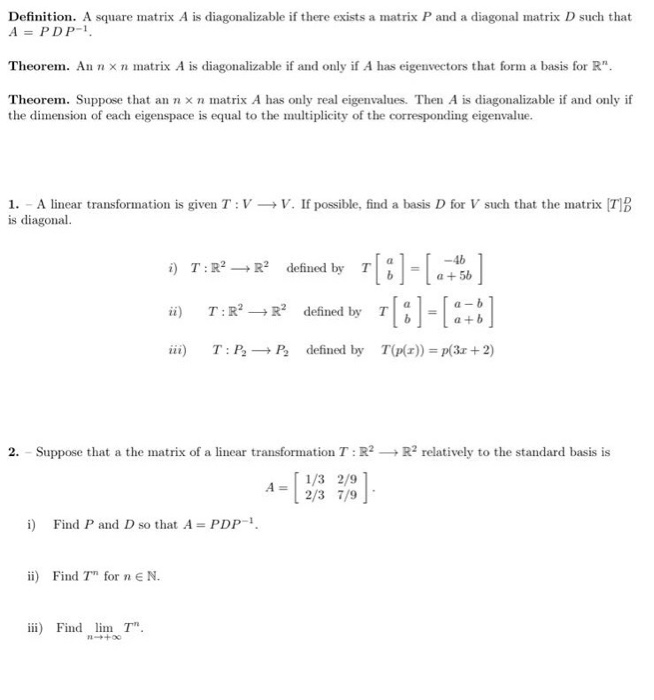 Solved Definition. A square matrix A is diagonalizable if | Chegg.com