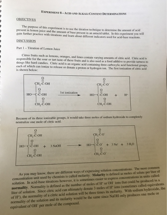 Solved Part 1 Titration of Lemon Juice Trial 1 Trial 2