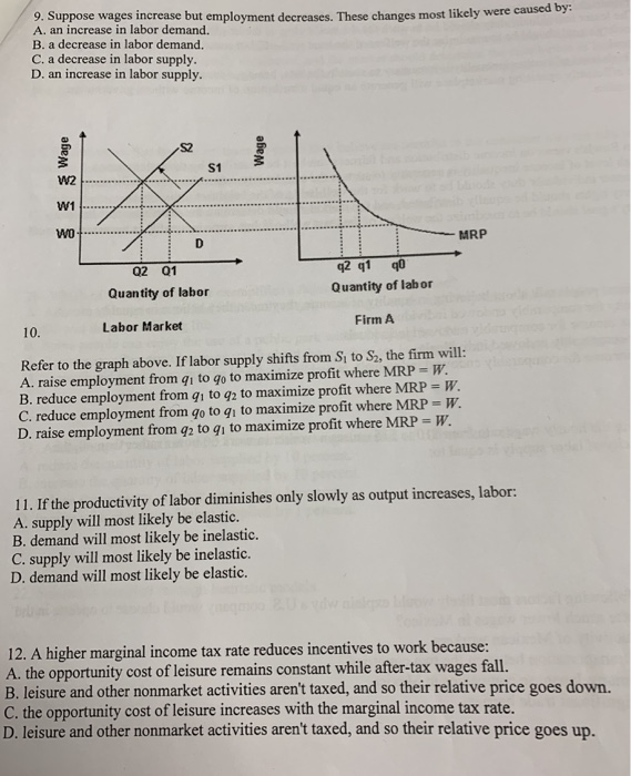 Solved 9. Suppose Wages Increase But Employment Decreases. | Chegg.com