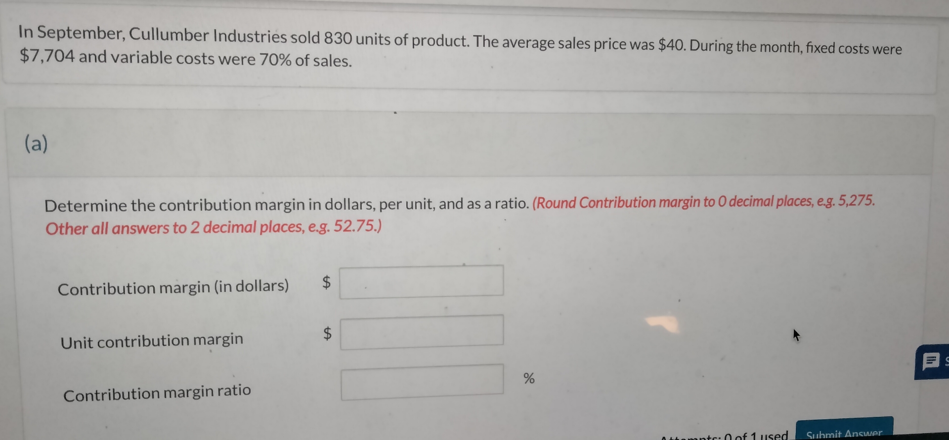 Solved In September Cullumber Industries Sold Units Of Chegg Com