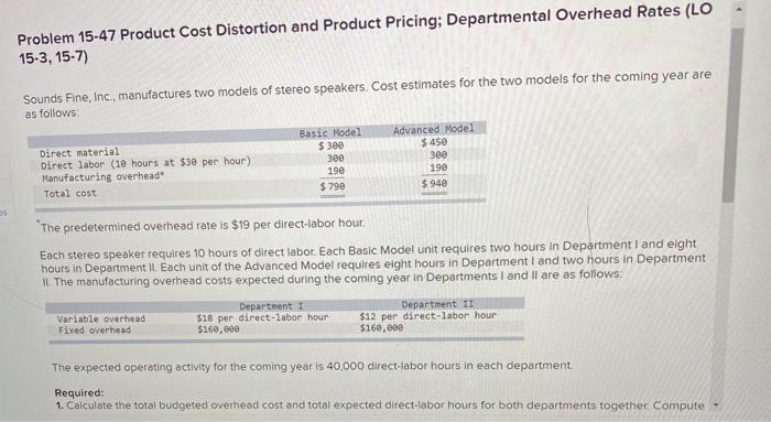 Solved Problem 15-47 Product Cost Distortion and Product | Chegg.com